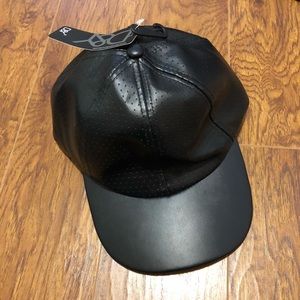 Black pleather trucker hat.